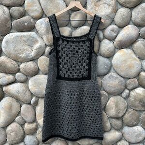 Handmade Crocheted Gray and Black Jumper Dress